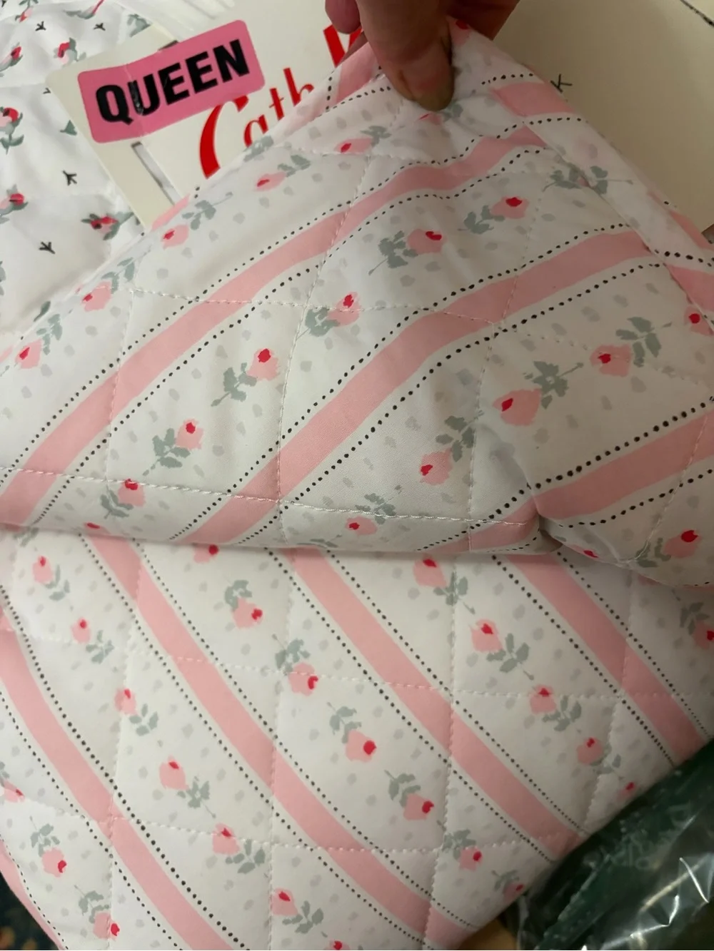 Cath Kidston Pink Rose Stripe Queen Quilt Set